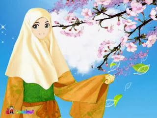 Akhwat dan bunga sakura (gambar desainkawanimut.com)