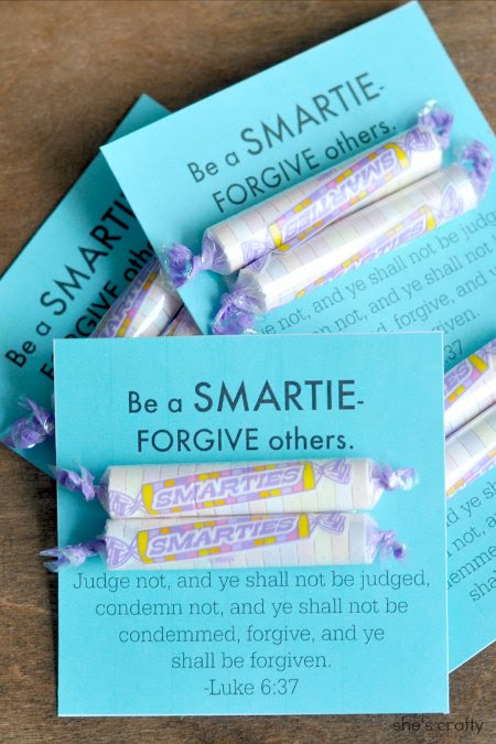 Girls Camp Treat Handout - forgive others, smarties