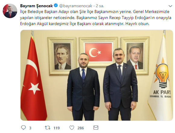 AK Parti Şile İlçe Başkanlığına Erdoğan Akgül Atandı