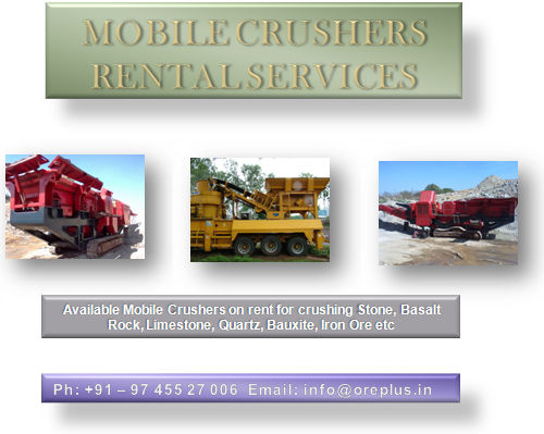 Mobile Jaw Crusher on Rent, Mobile Cone Crusher on Rent, Mobile Impactor on Rent, Trawler Mounted Mobile Crusher, Track Mounted Mobile Crusher, Crushing Stone, Rocks, Aggregates, GSB