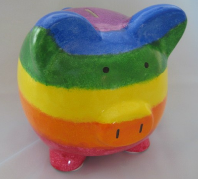 piggy bank with rainbow colors