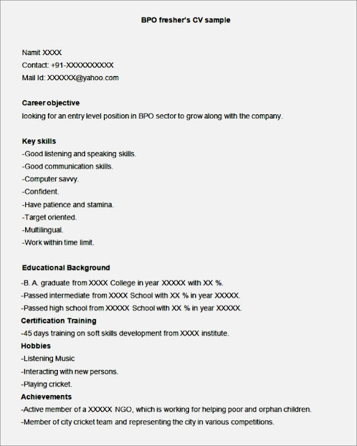 bpo sample resume