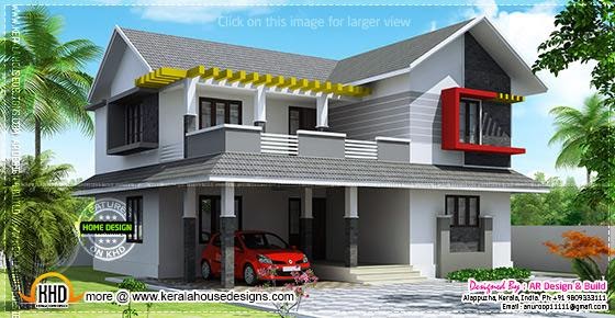 Modern contemporary mix house+sloping roof