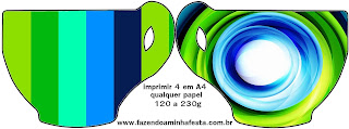 Azul y Verde: Invitaciones para Imprimir Gratis. Tarjeta con forma de taza de Azul y Verde.