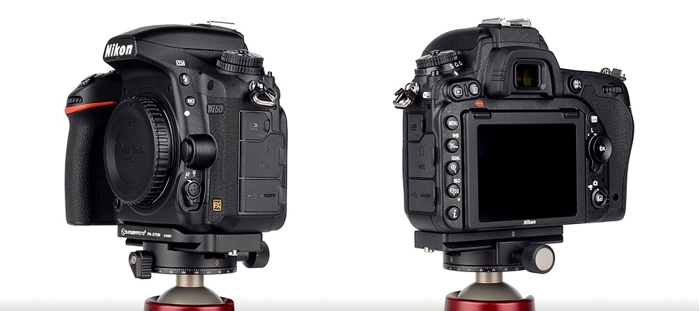 Sunwayfoto PN-D750R on Nikon D750 left-side front and rear views
