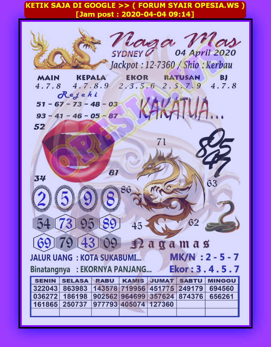 19 Syair sdy opesia 4 april 2021
