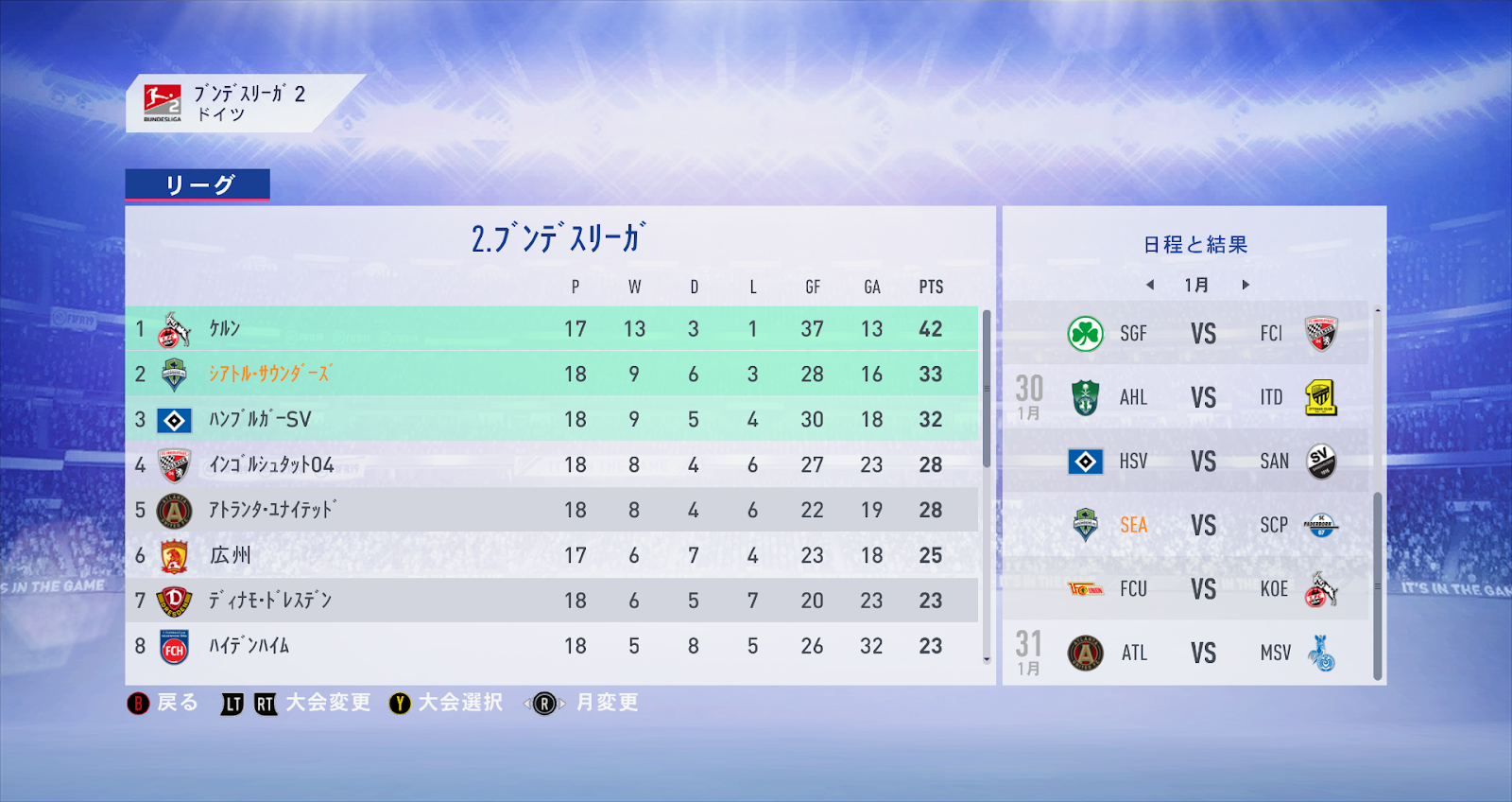 ぴりおど だいありー 日記 Fifa19 キャリモ日記 ブンデスに飛ばされたシアトルサウンダーズ 1年目