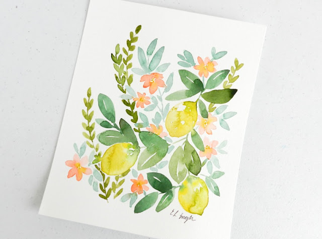 Original Watercolor Lemons painting by Elise Engh