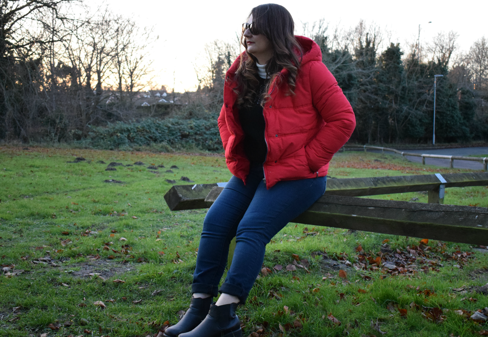Red Puffa Jacket outfit