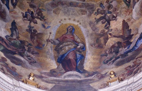 Cigoli's fresco at the Church of Santa Maria Maggiore shows  the Madonna standing on a pock-marked crescent moon