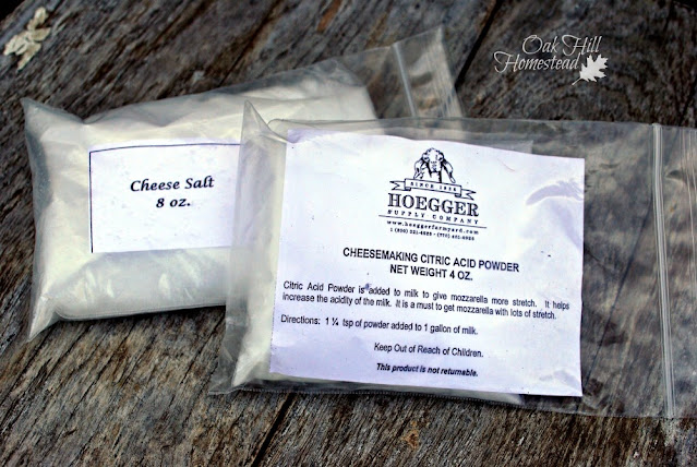 Small bags of cheese salt and citric acid from Hoegger Goat Supply.