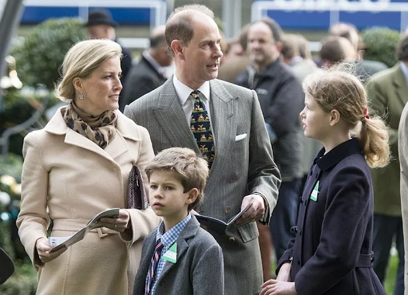 Sophie, Countess of Wessex and Prince Edward, Earl of Wessex, James, Viscount Severn and Lady Louise Windsor attends the Christmas Racing Weekend 