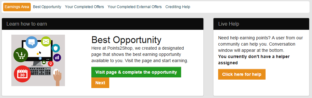 View your best opportunity available for your Points2Shop account