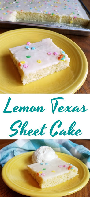 This Lemon Texas Sheet Cake is perfect for feeding a crowd. It is so easy to make and has just the right amount of lemon flavor. Take it to your next BBQ, family reunion or potluck!