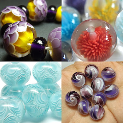 Learn how to make all of these lampwork glass beads at my course at MangoBeads July 9th-10th 2016