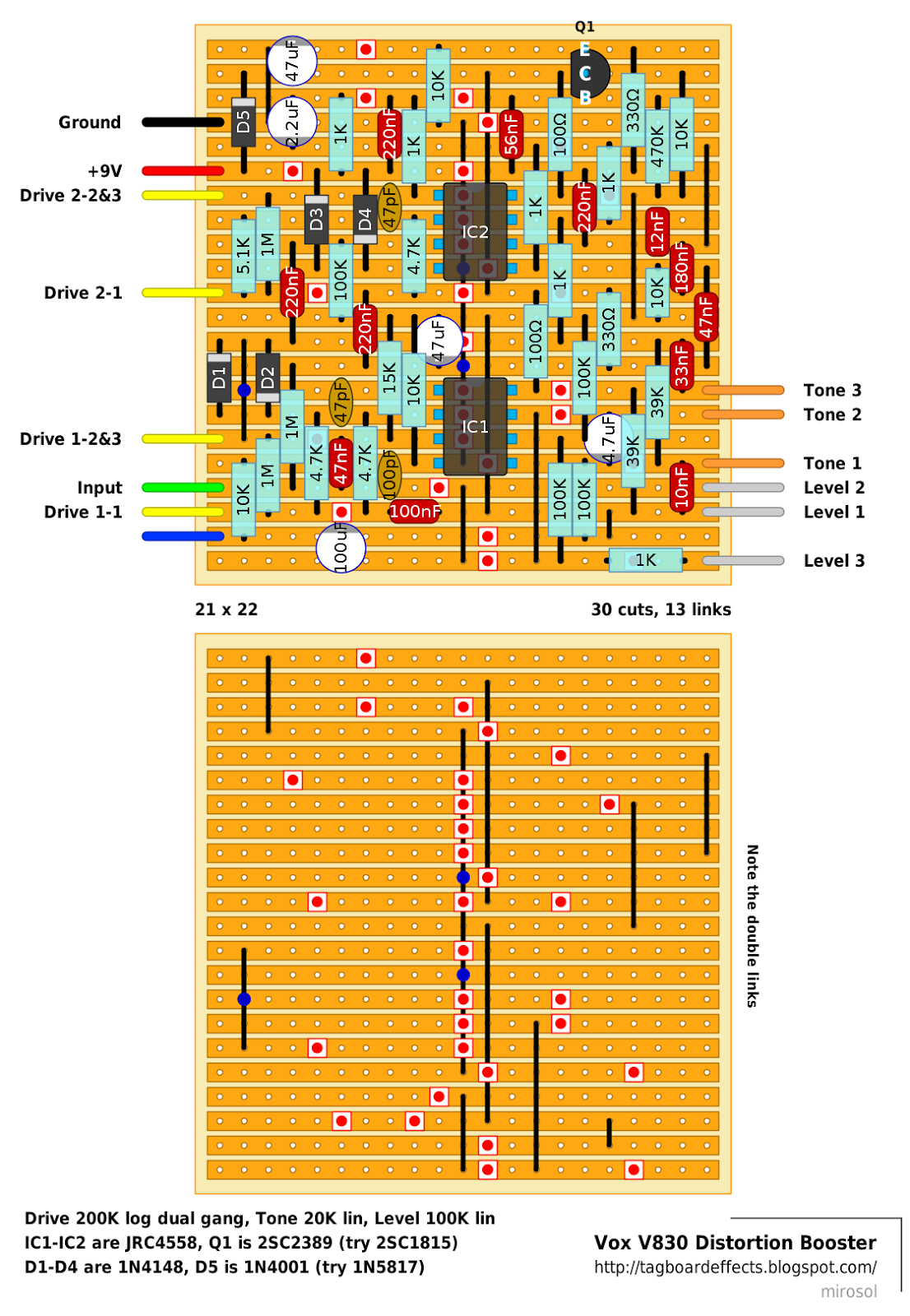 Guitar FX Layouts: Vox V830 Distortion Booster