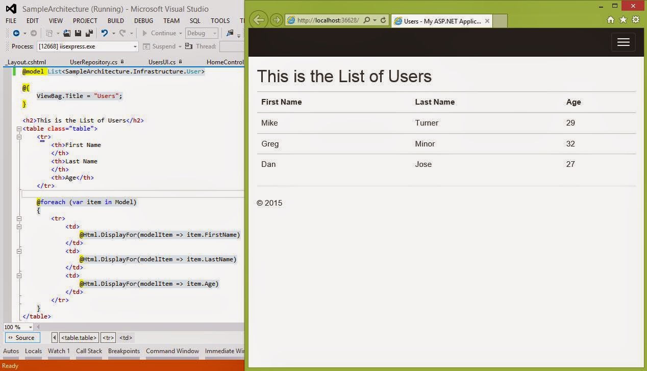 Onion architecture using MVC and database first approach