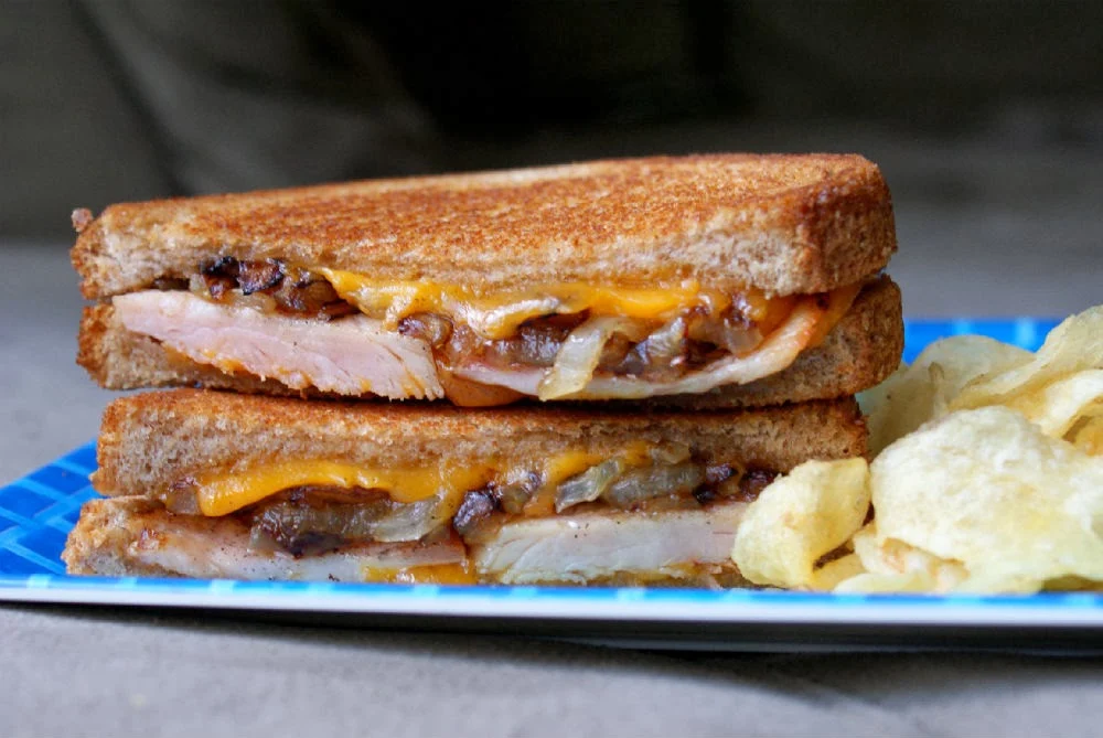 An Adult-Approved Grilled Cheese Sandwich: Smoked Ham and Caramelized Onion Grilled Cheese