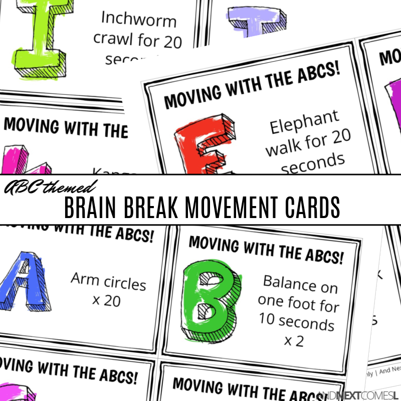 ABC themed brain break movement cards for kids from And Next Comes L