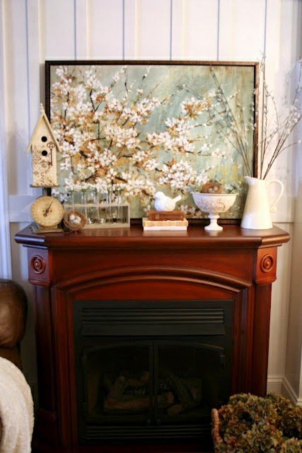 Spring decorations for the fireplace mantel
