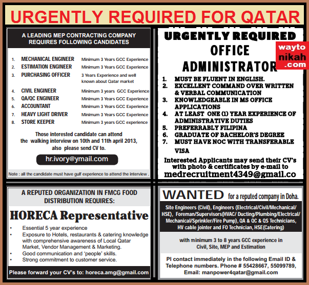 Job Vacancies In Qatar Gulf Jobs for Malayalees