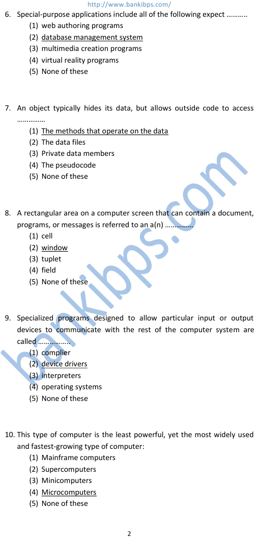 ibps clerk computer questions with answers
