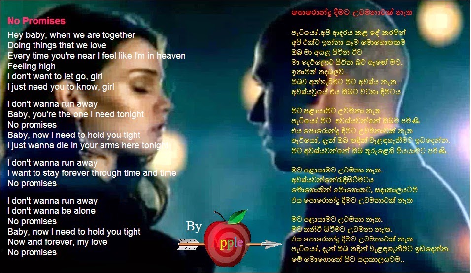 පොරොන්දු දීමට උවමනාවක් නැත - No promises lyrics sinhala meaning