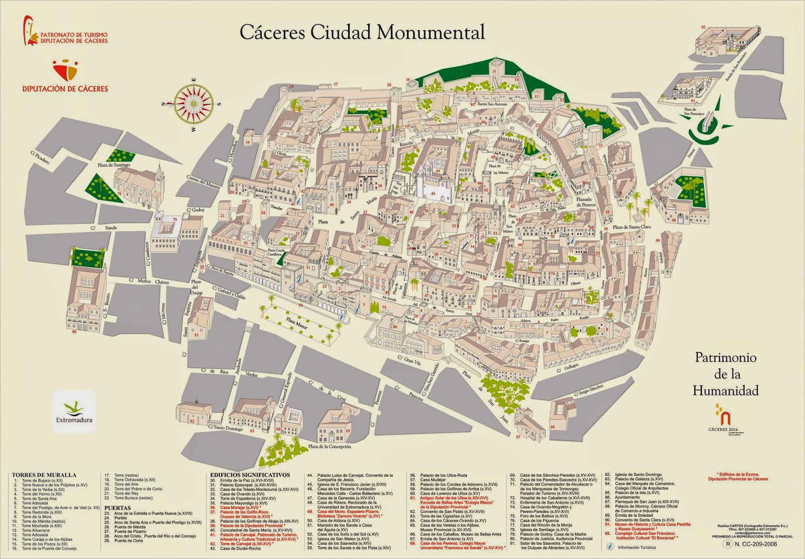 Mapa turístico de Cáceres.