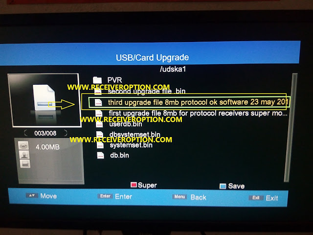HOW TO CONVERT PROTOCOL 8MB HD RECEIVER TO 4MB BY USB THRU