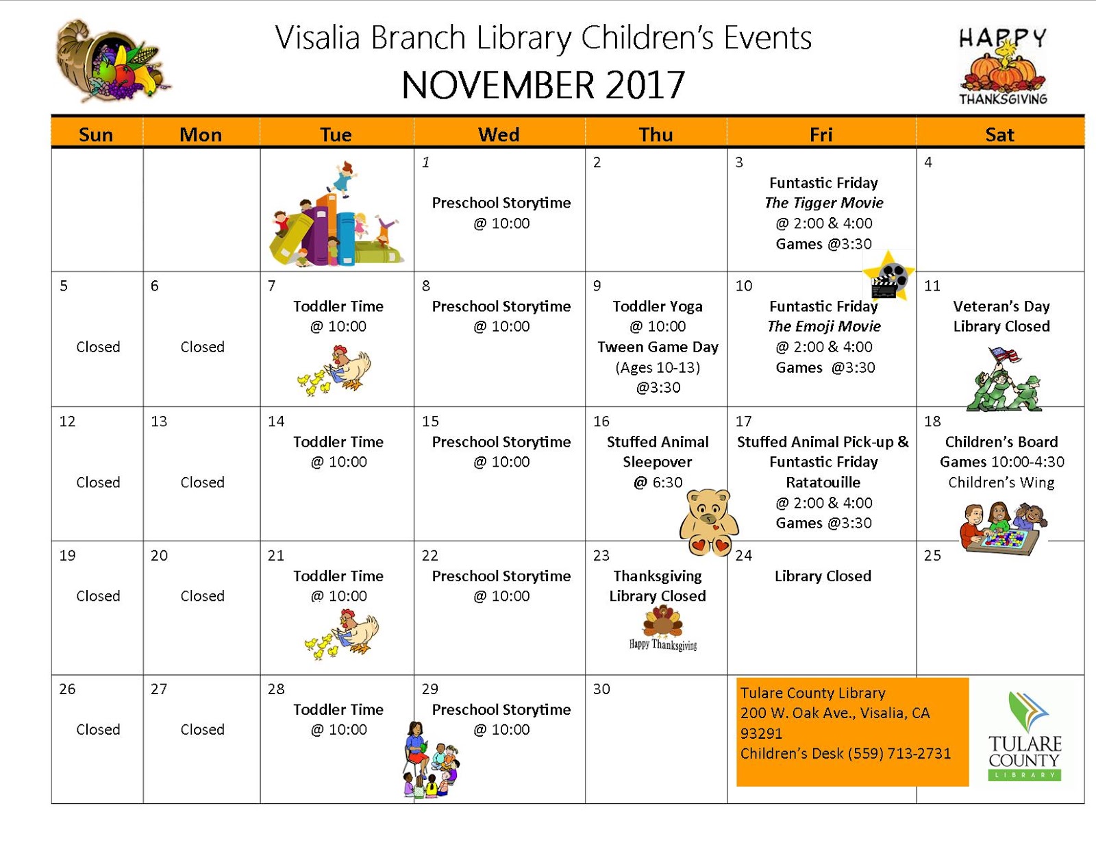 Tulare County Library News and Events November Teen & Children's