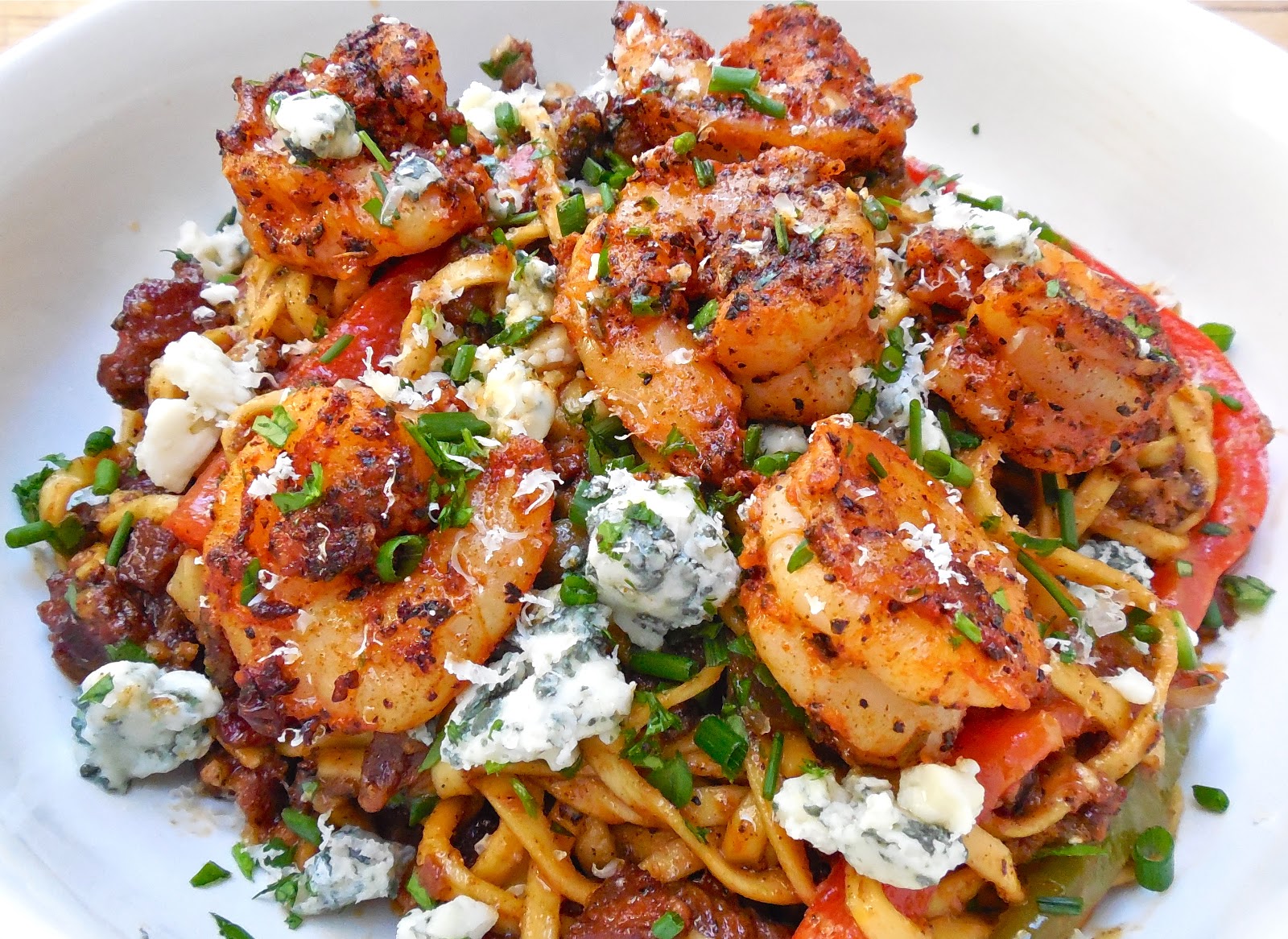 Haute + Heirloom Spicy Cajun Carbonara with Andouille, Bacon, SlowRoasted Tomatoes, Grilled