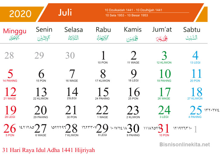 kalender 2020 juli