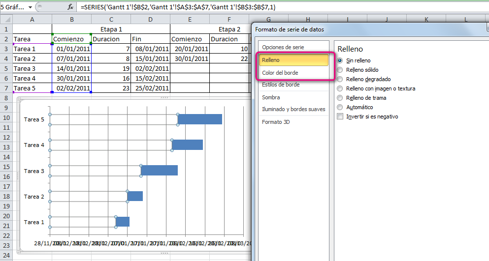 formato carta gantt excel