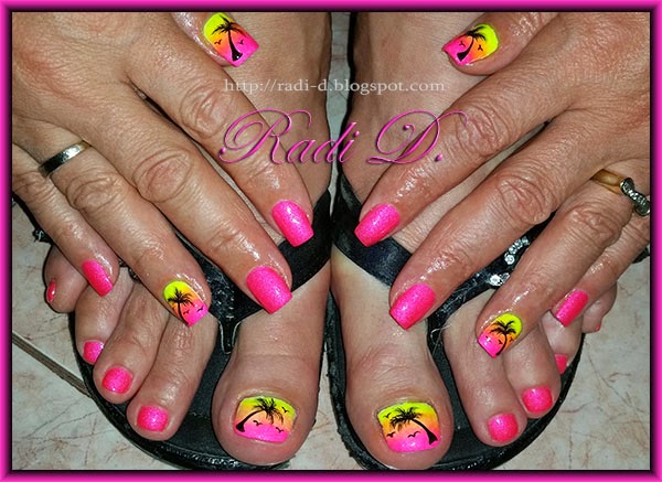 It`s all about nails: Pink neon and Palm trees
