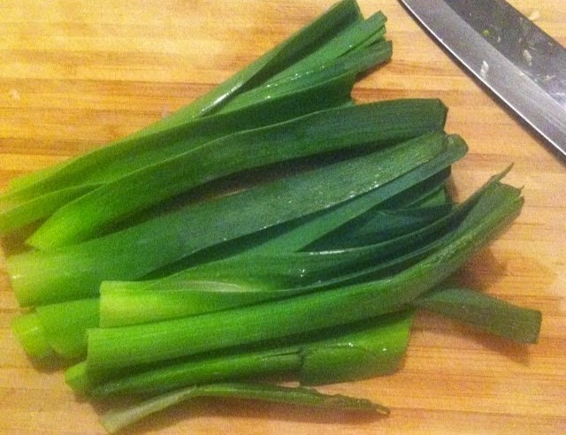 Leek tops can be sauteed and added to casseroles. Cooking Chat recipe for #SundaySupper.
