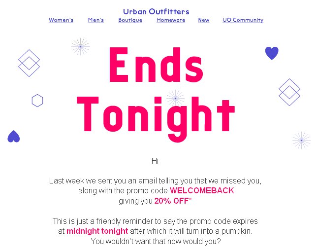 save money.Urban Outfitters 20% discount until midnight. uh oh. - miss