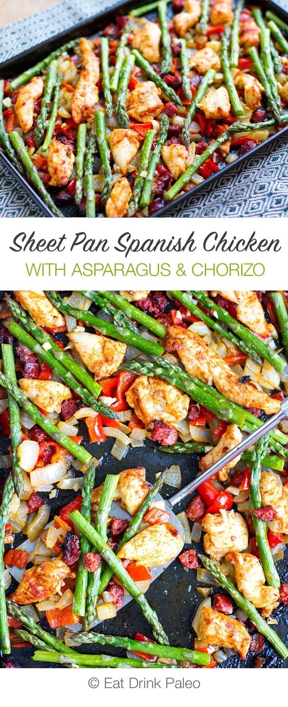 Sheet Pan Roasted Asparagus & Chicken With Chorizo