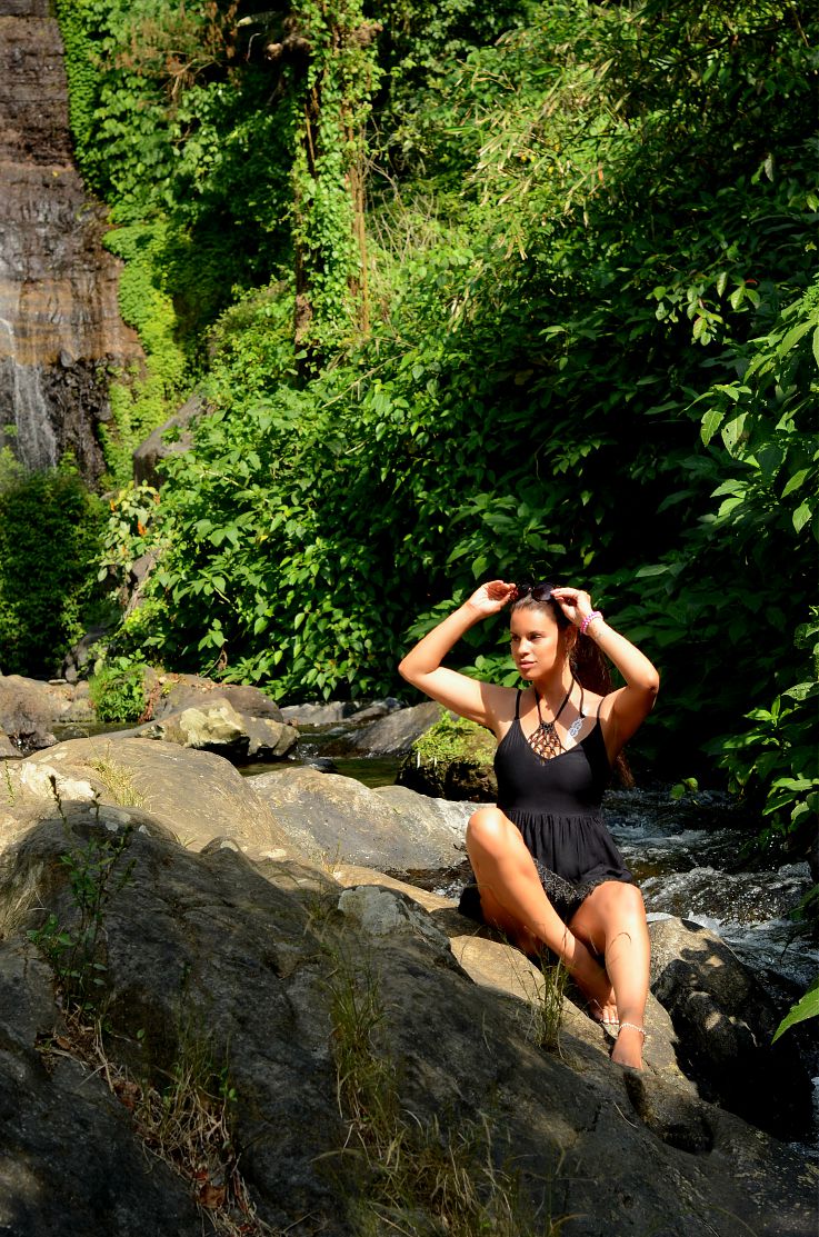 Gitgit waterfalls, Bali, Indonesia, Tamara Chloé, Black lace dress
