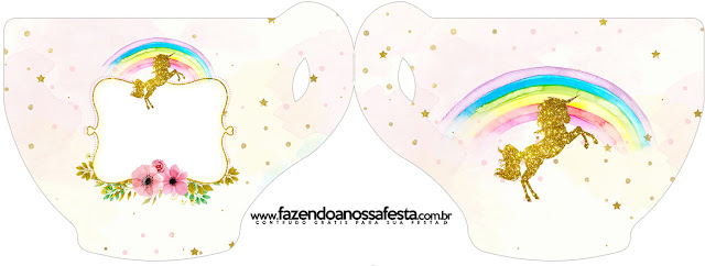Fiesta de Unicornios: Invitaciones para Imprimir Gratis. Tarjeta con forma de taza de Fiesta de Unicornios.
