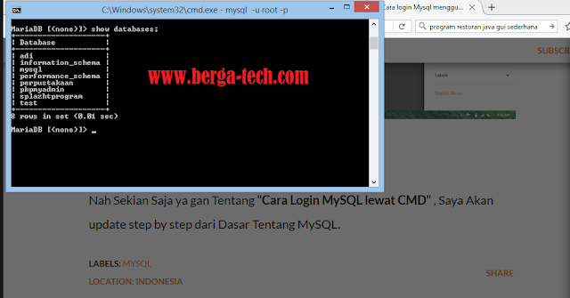 Kumpulan Perintah query MySQL Pada CMD (Command Prompt) DASAR dari "Berga tech"
