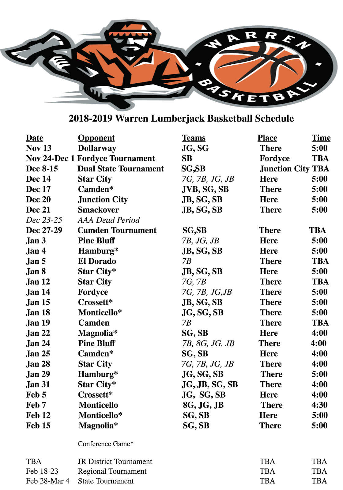 Sports Lumberjack Basketball Schedule