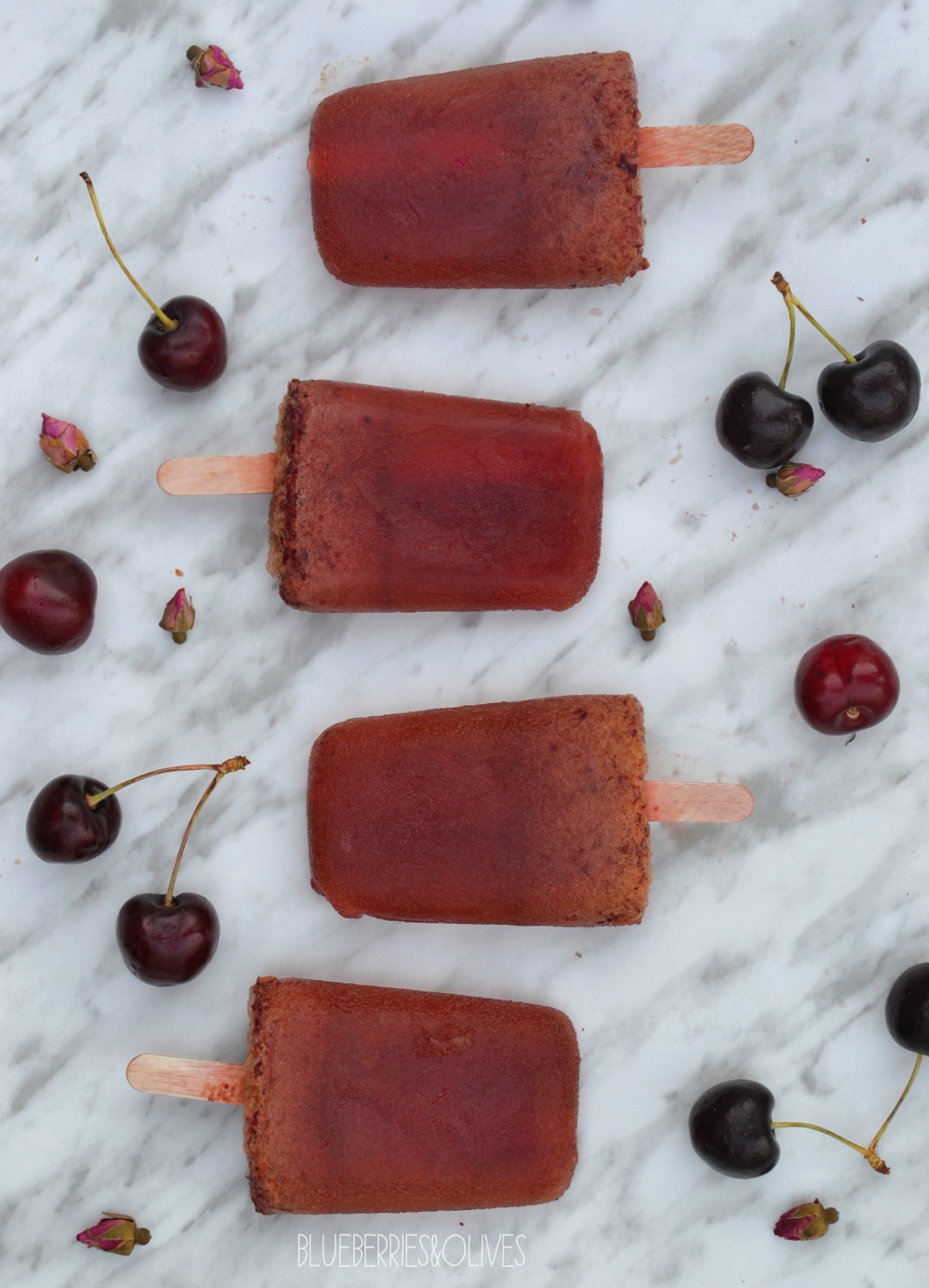 CHERRY, ROSES AND WHITE TEA POPSICLES