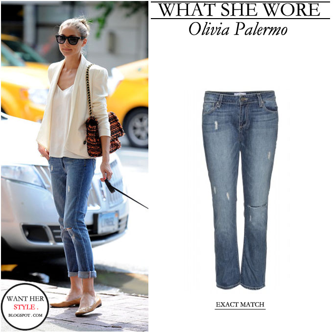 knap Hvis Absolut WHAT SHE WORE: Olivia Palermo in distressed blue slouchy boyfriend jeans  walking her dog in New York on June 9 ~ I want her style - What celebrities  wore and where to