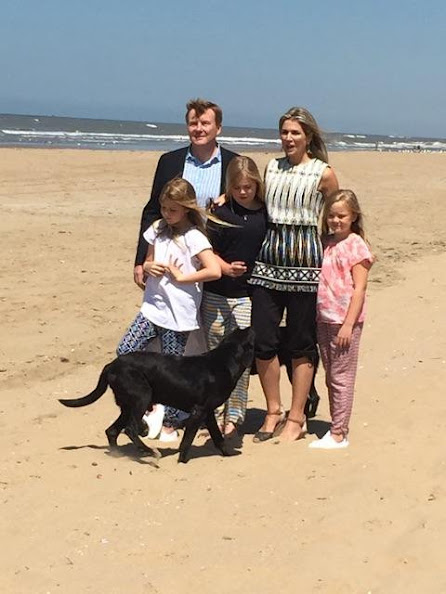 Queen Maxima and King Willem-Alexander, with Princess Amalia and Princess Alexia and Princess Ariane with dog Skipper