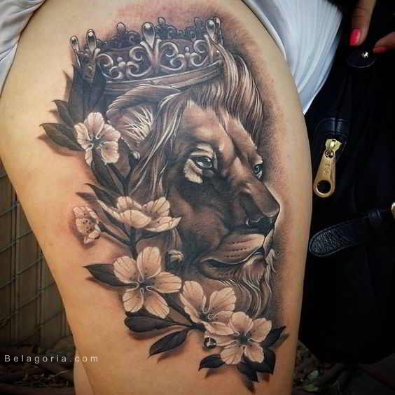 imagen de un tatuaje de león para mujer
