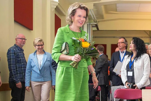 Queen Mathilde attends ceremony of Federal Poverty Reduction Prize at the Public Centre for Social Welfare in Brussels. Natan Dress