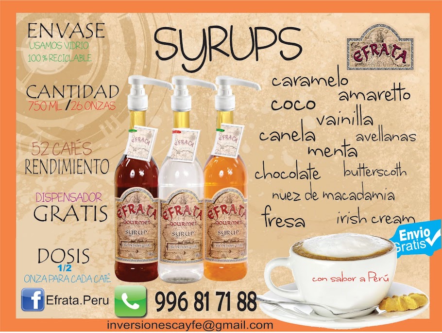 SYRUP ó JARABES PARA CAFETERÍAS RECETAS DE CAFE
