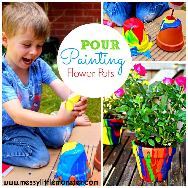 Rainbow craft ideas for kids - Pour painting diy flower pots