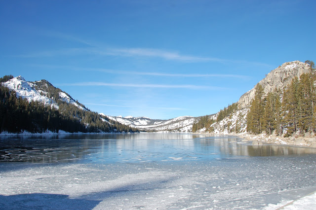 Echo Lake frozen over in the Desolation Wilderness