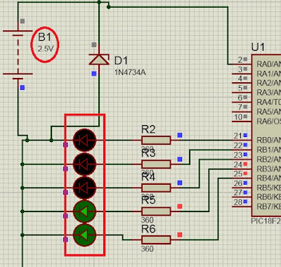 Microcontroller Project :Battery Charge Level Viewer using PIC18F2550 Microcontroller